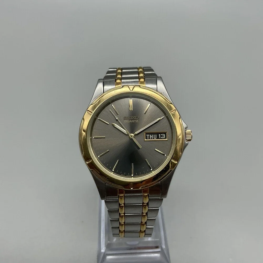 Vintage Seiko 7N43-6A09 Mens Watch 36mm Two Tone Day Date New Battery 6.75